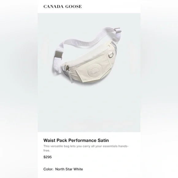 Canada Goose White Waist Fanny Crossbody Pack Performance Satin NWT